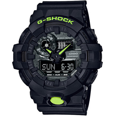 CASIO 卡西歐  G-SHOCK 點陣迷彩霧黑雙顯計時錶(GA-700DC-1A)