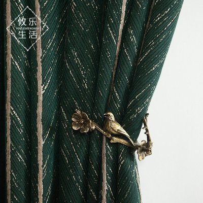 定制            北歐簡約ins風現代客廳遮光墨綠色復古綠美式輕奢風窗簾魚骨紋