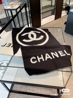 【翰貝格名牌館】全新真品 Chanel 爆款 黑 白 大CC logo 雙面 喀什米爾 圍巾 披肩 AA7944