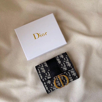 熱款直購#Dior 迪奧多功能小錢包 三折錢夾 黑色短夾 11*10*2cm