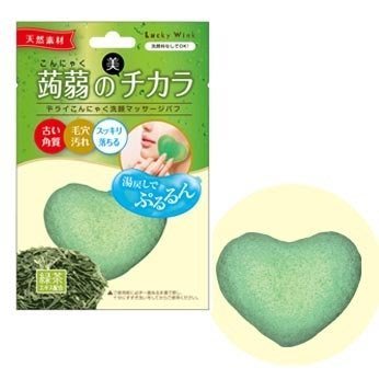 日本原裝進口 Lucky Trendy心型蒟蒻美肌按摩潔面撲 保濕/綠茶/竹炭