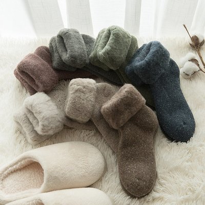 超厚羊毛襪子冬季女中筒襪加厚加絨雪地襪大碼睡眠襪滑雪襪地板襪