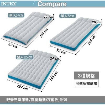 【INTEX】雙人野營充氣床墊(露營睡墊車中床)-寬127cm (灰藍色