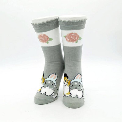 日本代購 mofusand 貓福珊迪 鏤空網紗 中筒襪 鯊魚貓 灰 綠 兔子 23-25 短襪 襪子 貓咪 橘貓 女襪
