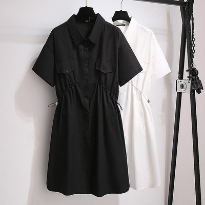 胖mm設計感法式襯衫裙2024新款大碼女裝氣質顯瘦遮肉連衣裙