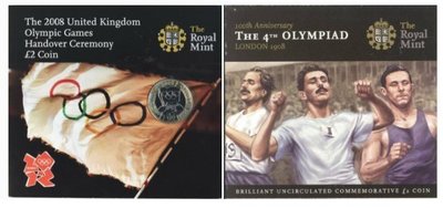 【熱賣精選】英國  2008年 奧運會及奧運百年 2英鎊 卡裝雙金屬紀念幣（BU級）