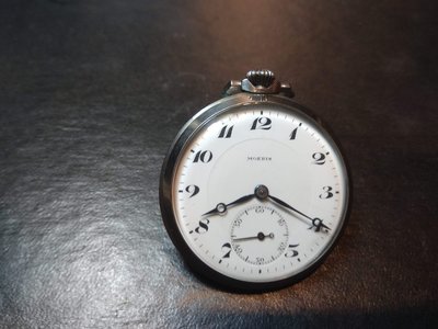 【古錶傳承】瑞士 Moeris 莫里斯 古董懷錶 手上鏈 白瓷面 藍鋼寶璣針 小秒針 無底價 標多少都賣！