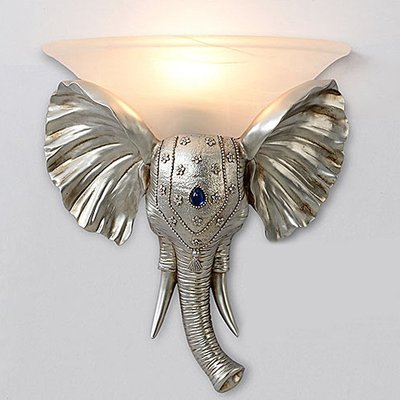 歐式復古大象動物頭壁燈樹脂創意個性樓梯家用客廳過道象牙燈具飾~規格不同，價格不同