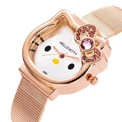【熱賣精選】爆款熱賣 時尚卡通手錶 Hello Kitty手錶 凱蒂貓石英手錶 不鏽鋼網帶 鋼帶手錶 學生百搭腕錶手錶