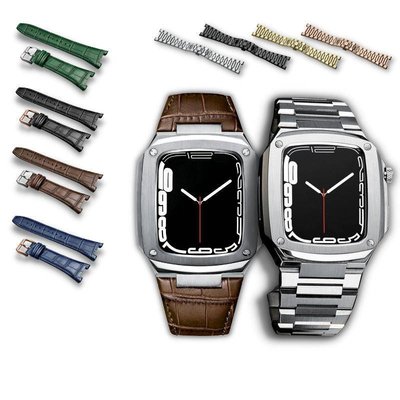 4鎖工字釘商務手錶套裝配件 適用Apple Watch s6/5/4 44mm 40mm 替換錶帶 機械錶男生