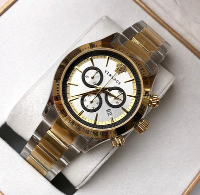 VERSACE Chrono Classic 金色框 銀色錶盤 金色配銀色不鏽鋼錶帶 石英 三眼計時 男士手錶 VEV700519 凡賽斯腕錶