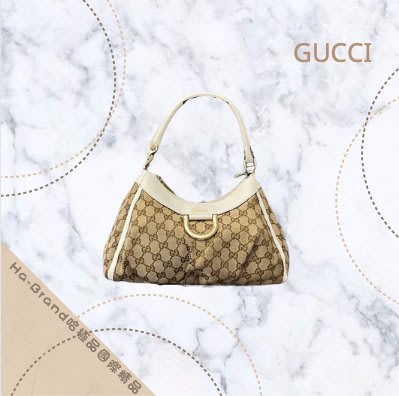 【哈極品】二手品《GUCCI 經典緹花布拼白皮革 手提包/肩背包/腋下包/晚宴包》