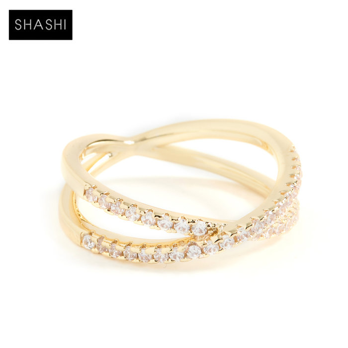 SHASHI 紐約品牌 Stacey Pave 鑲鑽十字架戒指 金色十字架戒指