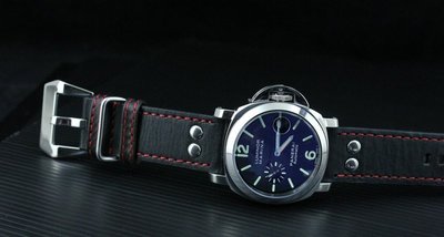 小沛的新衣banda德國軍錶vintage冒險風格,鉚釘24mm黑色真皮錶帶panerai --紅線;