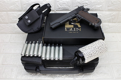 台南 武星級 iGUN M1911 手槍 CO2槍 PMC + CO2小鋼瓶 + 奶瓶 + 槍套 + 槍盒 ( 45手槍