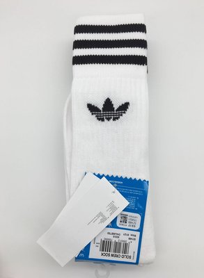 Adidas originals solid crew sock 三葉草刺繡長襪 白底黑線