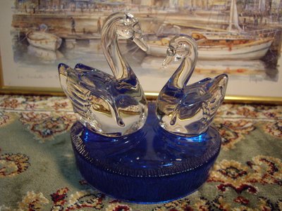 歐洲古物時尚雜貨 天鵝造型玻璃公仔 擺飾品 古董收藏