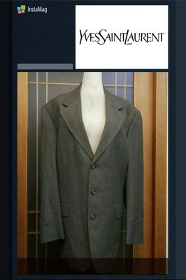 經典名牌~【Yves Saint Laurent YSL】鐵灰經典紋高質感西裝外套~BR
