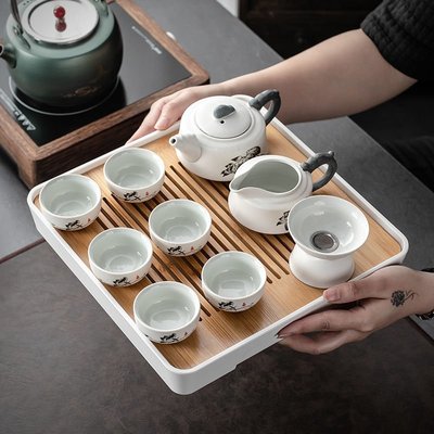 功夫茶具小套裝家用簡約客廳整套陶瓷泡茶壺茶杯托盤儲水茶盤