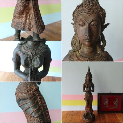 泰國 早期銅雕人像古物件收藏 東南亞 銅像工藝品 家飾擺飾品