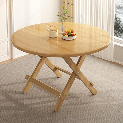 實木折疊桌家用小戶型圓桌可折疊吃飯餐桌圓形簡易飯桌收納小桌子