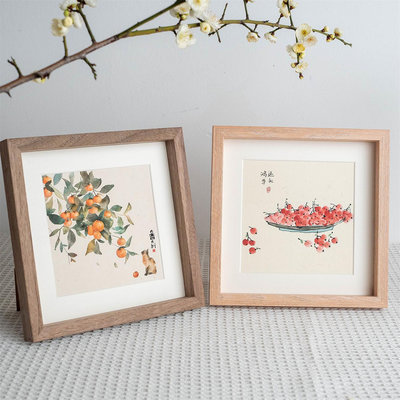 現代簡約中式書法藝術貓咪柿柿如意桌面擺件擺台畫客廳裝飾畫定制