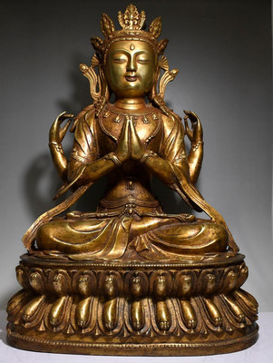 藏傳佛像，銅鎏金四臂度母佛像，胎體厚重色澤雅致，敦厚溫和，古樸大氣珍品收藏，高49CM寬33CM重量22.5 FY1700