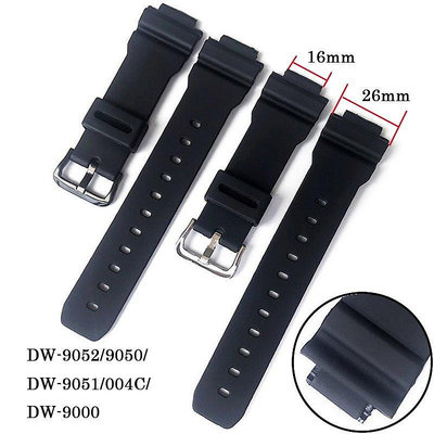 熱銷 適配卡西歐g-shock DW-9052/9051/9050/004C黑色矽膠錶帶 防水橡膠手錶帶凸口16MM--