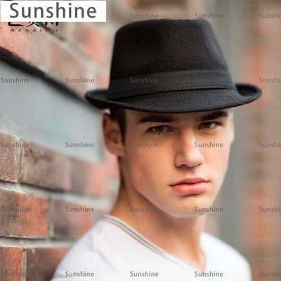 [Sunshine]黑色爵士帽男女小禮帽遮陽草帽新郎英倫紳士中老年帽子西部牛仔帽