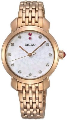 【金台鐘錶】SEIKO 精工 防水50米 不鏽鋼 (玫瑰金) 經典時尚 施華洛世奇晶鑽 石英女錶 SUR624P1