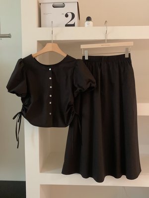 女裝 MISS STUDIO 2023夏裝新款韓系兩面穿小衫+寬松半身裙套裝222081