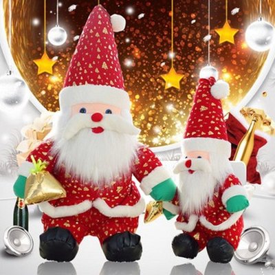 聖誕老人公仔 會唱聖誕快樂歌娃娃 大號聖誕老人毛絨玩具 燙金聖誕老人娃娃 公司裝飾活動禮品 兒童女友禮物節日娃娃