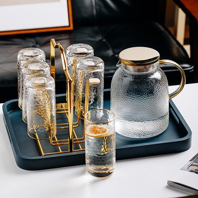 北歐水具套裝客廳家用玻璃錘紋杯下午茶壺耐熱冷水壺帶托盤