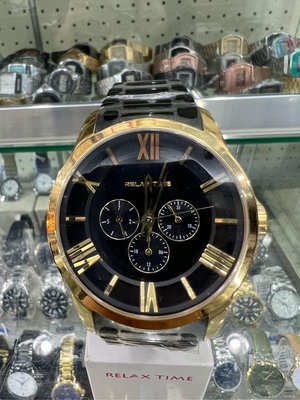 【金台鐘錶】RELAX TIME 羅馬情人 日曆腕錶- 金X黑 45mm (RT-65-3M)