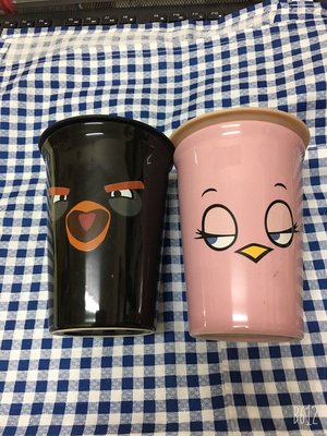 Angry Birds 馬克杯 附同色杯蓋 黑粉紅橘各一個