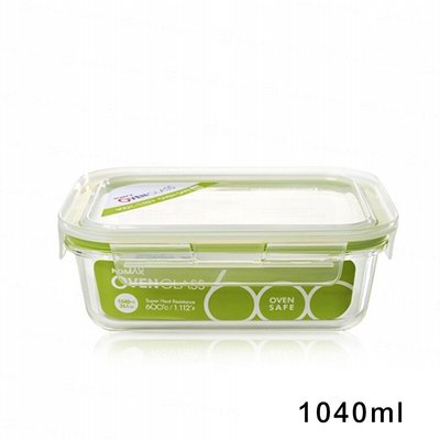 耐熱玻璃保鮮盒-長方型1040ml 韓國KOMAX 索樂生活.可微波蒸鍋烤箱露營野餐堆疊收納長方形密封罐樂扣蓋便當飯盒