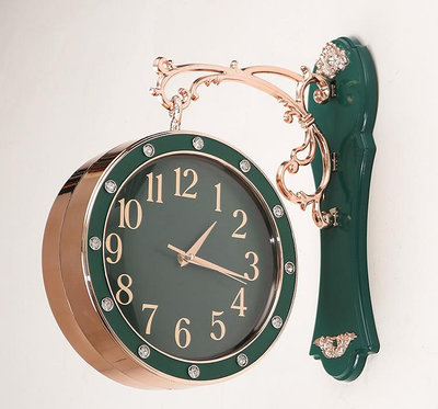 現貨創意擺件墻鐘歐式鐘表鐵藝墻鐘復古裝飾Double sided wall clock 雙面掛鐘