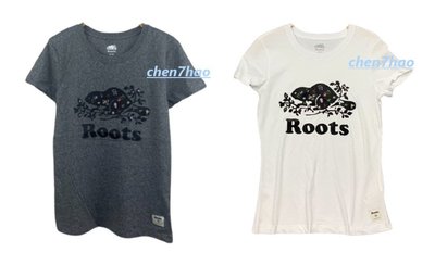 🇨🇦款📢推薦 加拿大 Roots 正品 女款 灰胡椒/白色 經典 海狸植絨 花朵 短T 短袖 棉T T恤 (Q)