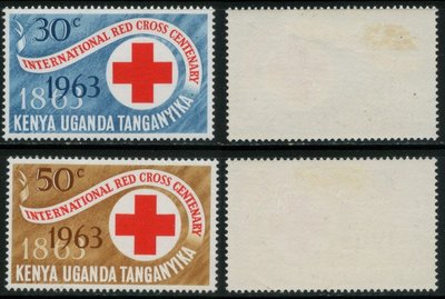 郵紳＿4020D_肯雅，烏干達，坦尚尼亞_國際紅十字會一百週年_1963年_一套2全_原膠新票_如圖_背有貼痕_低價起標