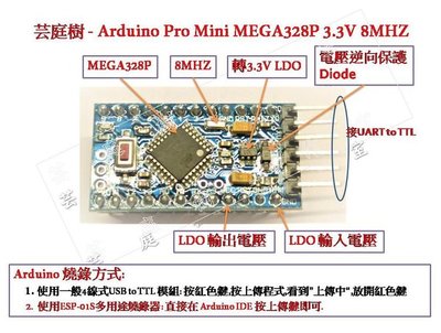 [芸庭樹] Arduino Pro Mini 3.3V/8MHZ 5V/16M ATMEGA 328P 168P