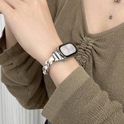 gaming微小配件-XIAOMI MI 優雅的 Artsy Slim 金屬和皮革鍊錶帶兼容小米手環 8 NFC 版-gm