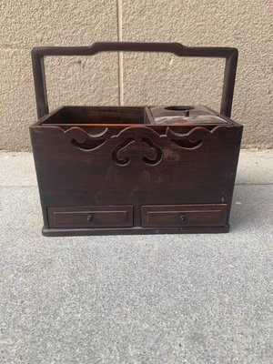 二手 日本木器！大紅酸枝老紅木茶盒，也可以放收納盒，包漿老道， 古玩 擺件 老物件【萬寶閣】1328