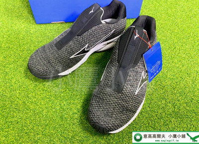 [小鷹小舖] MIZUNO GOLF 高爾夫球鞋 男仕 51GM205009 輕量防水 套穿式 無釘 慢跑鞋 黑色 22