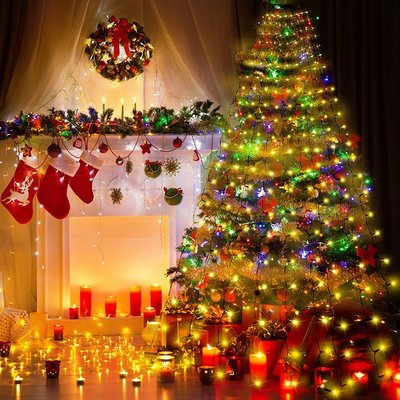 下殺-圣誕樹裝飾燈串節日布置庭院室內戶外罩樹流水瀑布 LED燈話旗桿燈造景燈