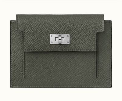 ［現貨/預購］Hermes Kelly Compact Wallet Epsom 灰綠色 銀釦 短夾 卡夾 名片夾 男女適用