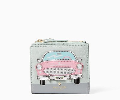 Coco小舖 Kate Spade Checking In Pink Car Adalyn Leather Wallet