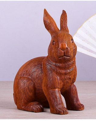 【熱賣精選】黃花梨木雕兔擺件十二生肖兔子實木招財風水動物紅木工藝品實木質