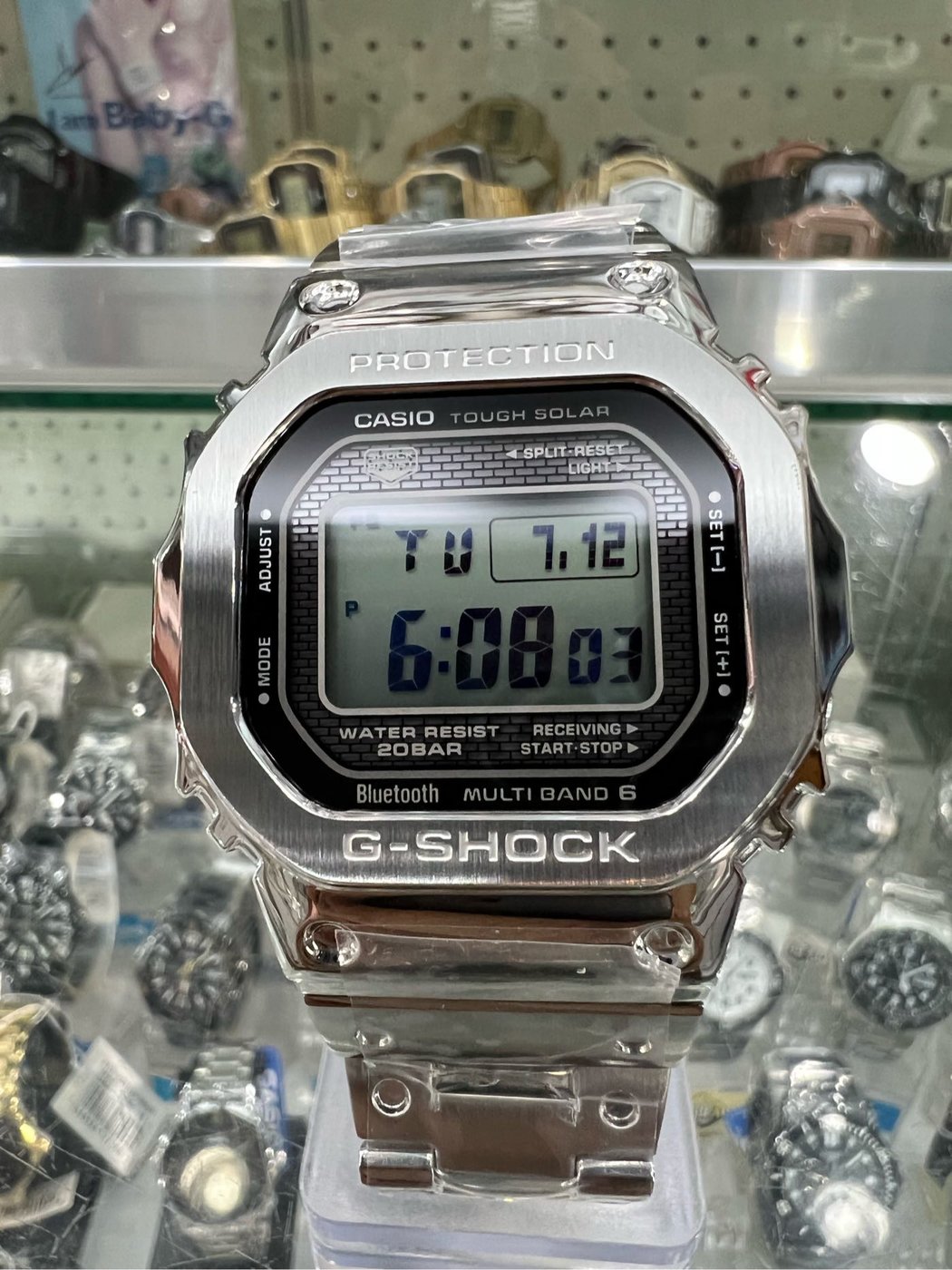 金台鐘錶】CASIO卡西歐G-SHOCK 全不鏽鋼藍牙六局電波太陽能GMW-B5000D