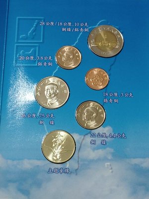 民國86年中央造幣廠 UNC 新台幣硬幣套裝組合，共6枚 錢幣和主題章，含1枚86年50圓銅鎳雙圈幣。買多件有優惠，深值收藏紀念價值。