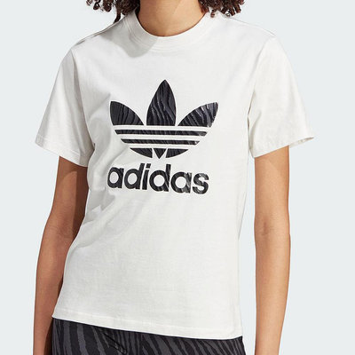 Adidas ANIMAL Tee A 女款 白色 合身 舒適 運動 休閒 訓練 斑馬紋 短袖 上衣 IJ7781